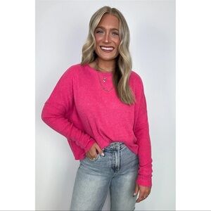Zenana Cherilyn Ribbed Dolman Sleeve Top - Pink  NEW
